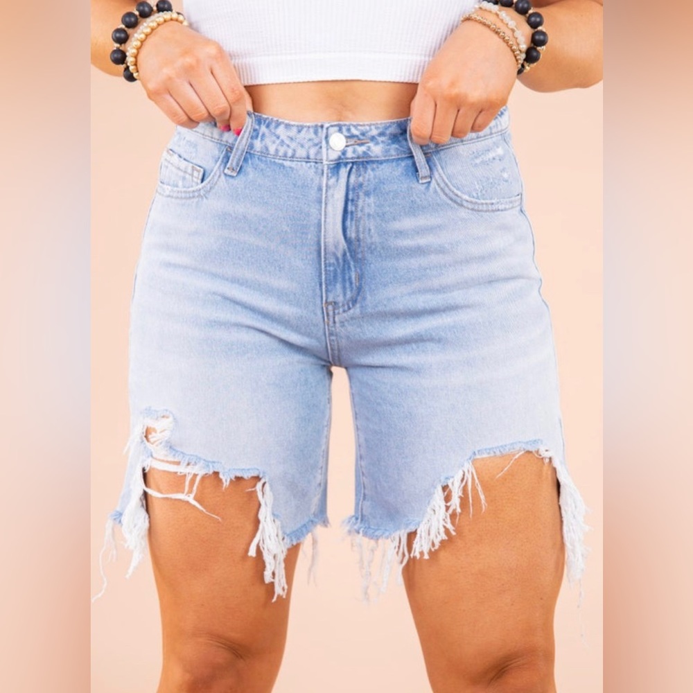 High Rise MIDI Denim Shorts
